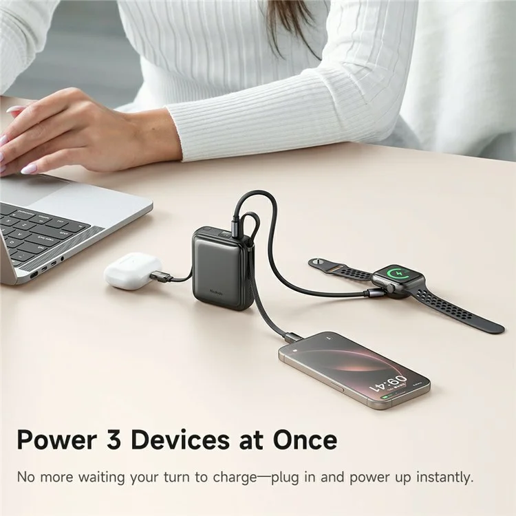 MCDODO MC-255 Freekit 10000mAh Mini Power Bank Portable Phone Charger with Built-In Cables 22.5W Fast Charging