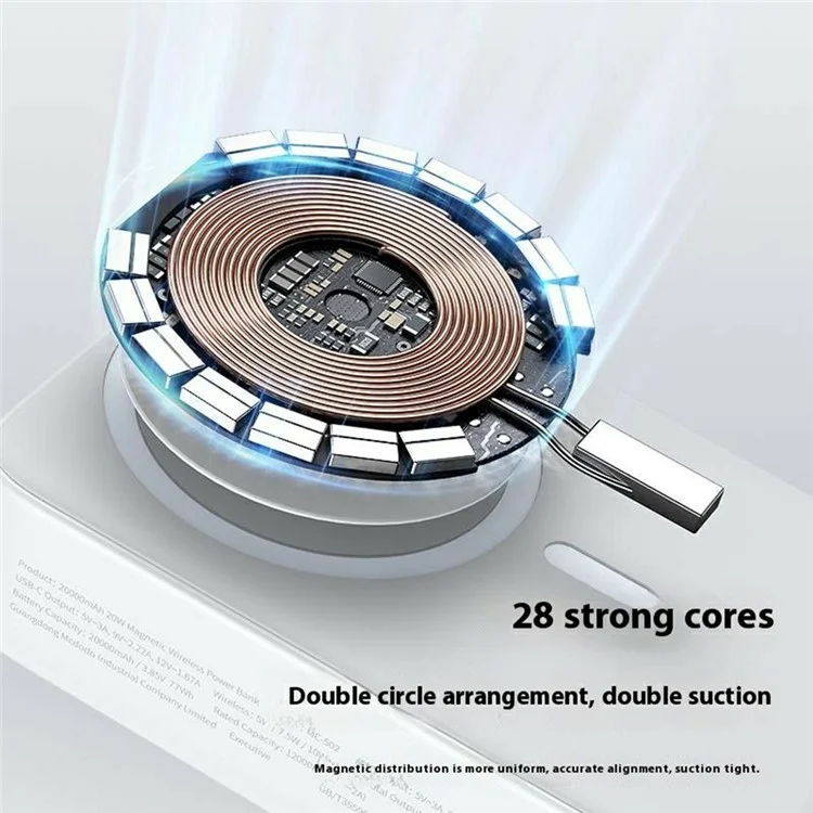 MCDODO MC-502 Magnetic Power Bank 20000mAh 20W Fast Charging Portable Charger Wireless Charging - White