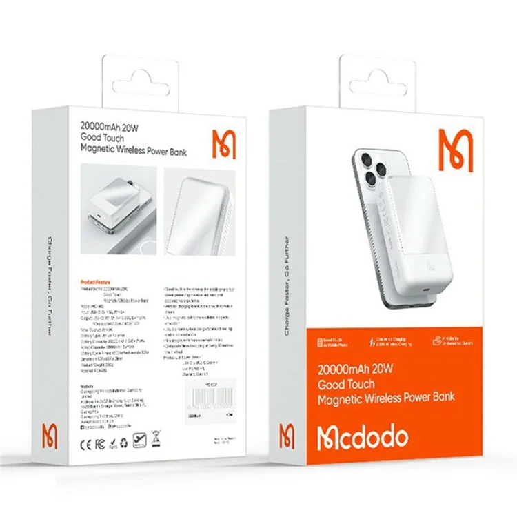 MCDODO MC-502 Magnetic Power Bank 20000mAh 20W Fast Charging Portable Charger Wireless Charging - White