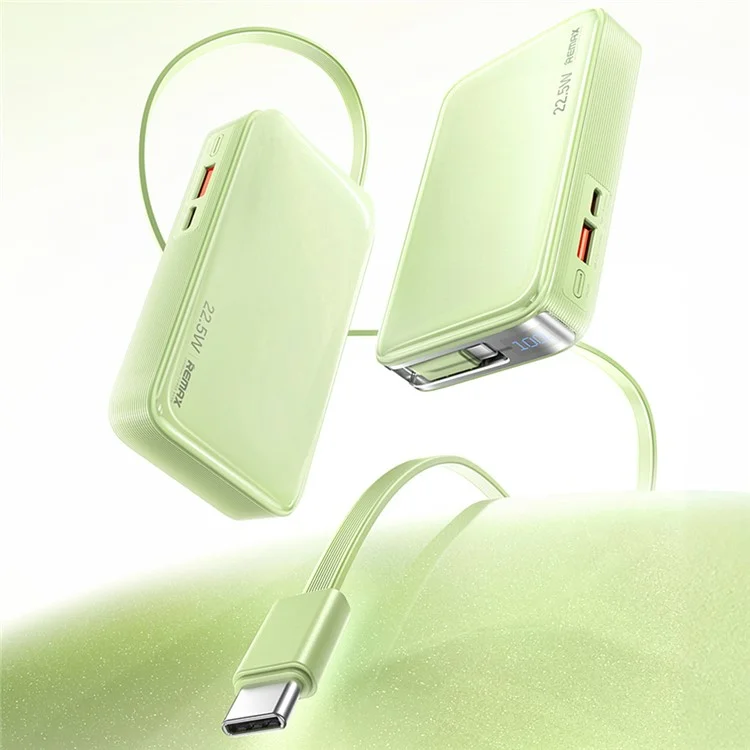 REMAX FCP-25 Batterie externe 10000mAh 22,5W Charge rapide avec Câble Type-C rétractable intégré - Vert