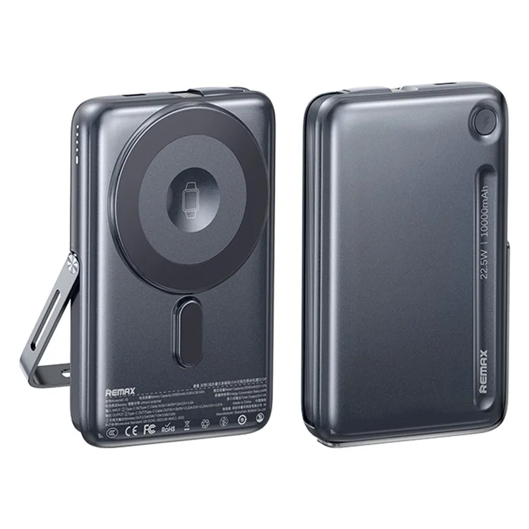 REMAX MC-05 Batterie Externe 10000mAh 22,5W Chargeur Rapide Magnétique sans Fil 15W avec Support Pliable et Câble Type-C - Saphir