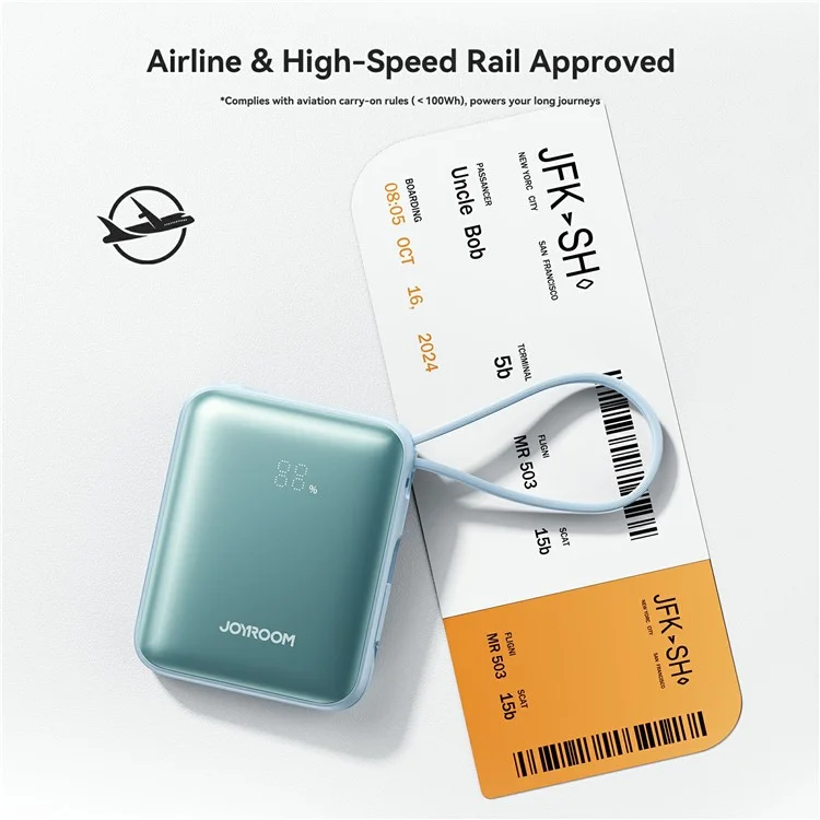 JOYROOM JR-PBF27 Powerbank da 10000mAh, Caricatore Portatile Ultraveloce 22,5W con Doppi Cavi Integrati - Blu