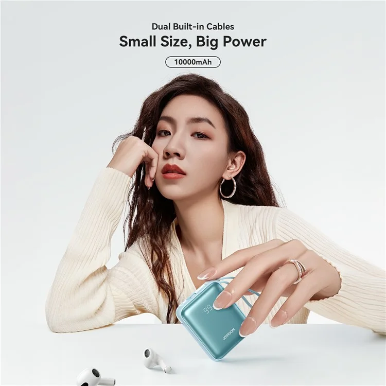 JOYROOM JR-PBF27 Powerbank da 10000mAh, Caricatore Portatile Ultraveloce 22,5W con Doppi Cavi Integrati - Blu