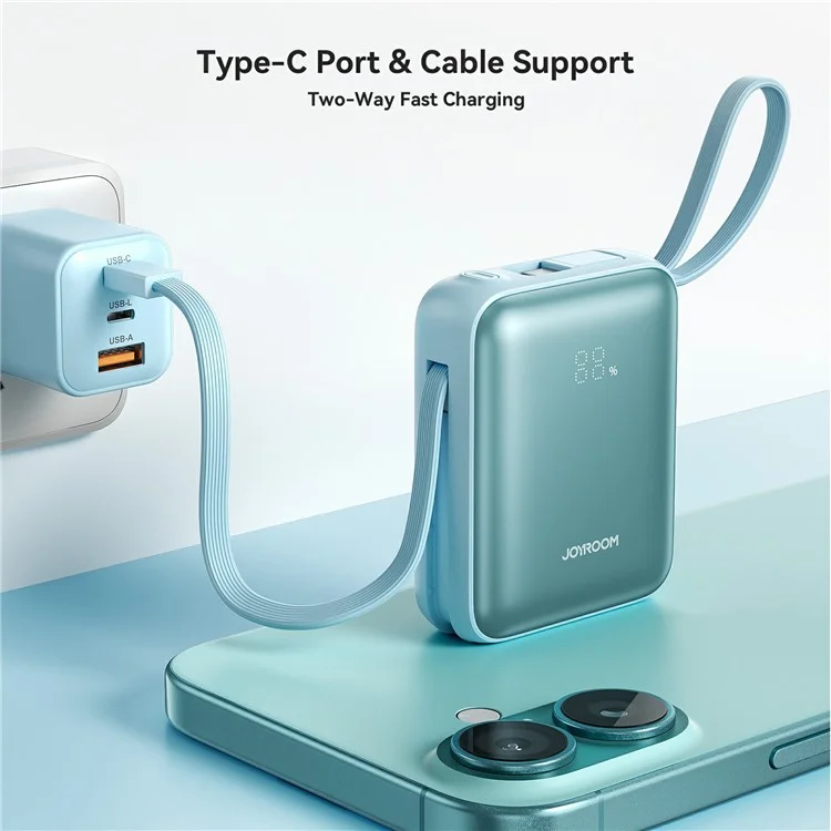 JOYROOM JR-PBF27 Powerbank da 10000mAh, Caricatore Portatile Ultraveloce 22,5W con Doppi Cavi Integrati - Blu
