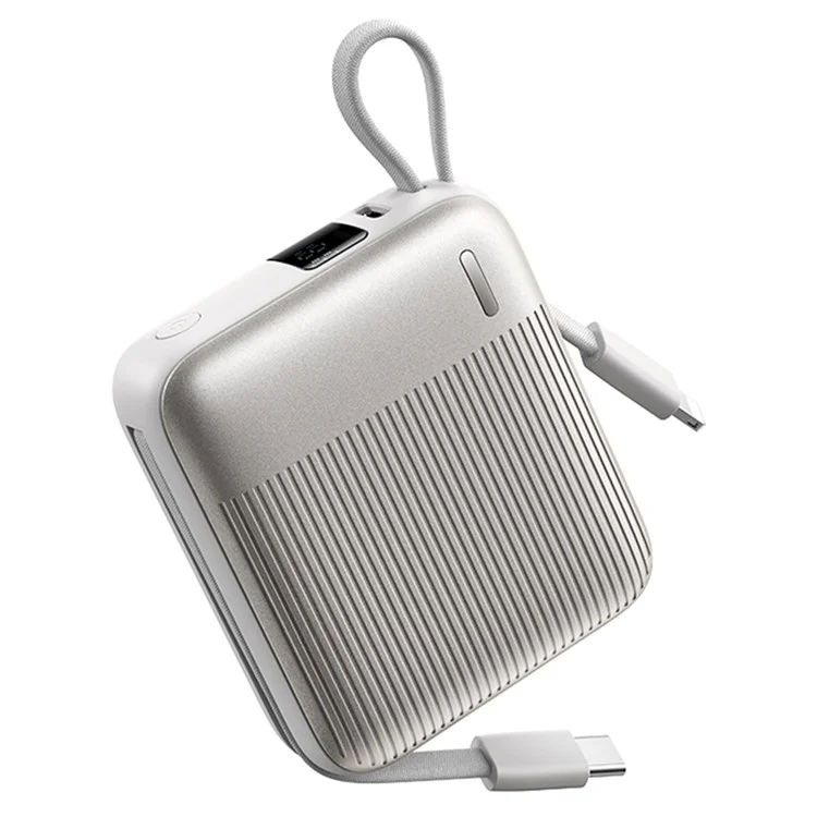 REMAX FC-05 22.5W Power Bank 10000mAh Portable Charger with Built-In Fast Charging Cable - Silver