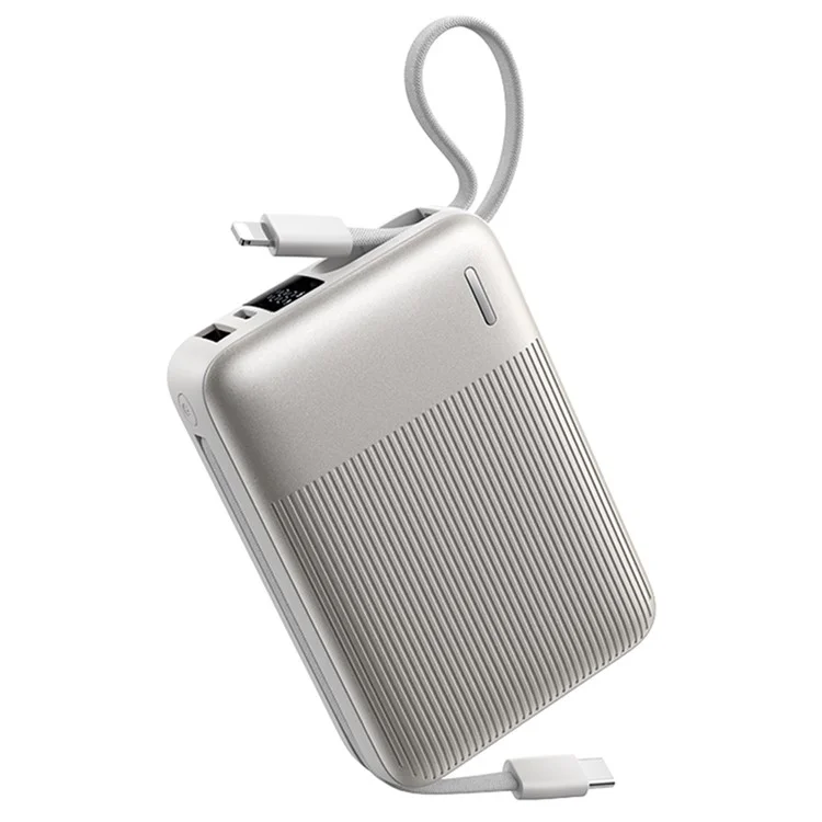 REMAX FC-06 22.5W Power Bank 20000mAh Portable Charger with Built-In Fast Charging Cable - Silver