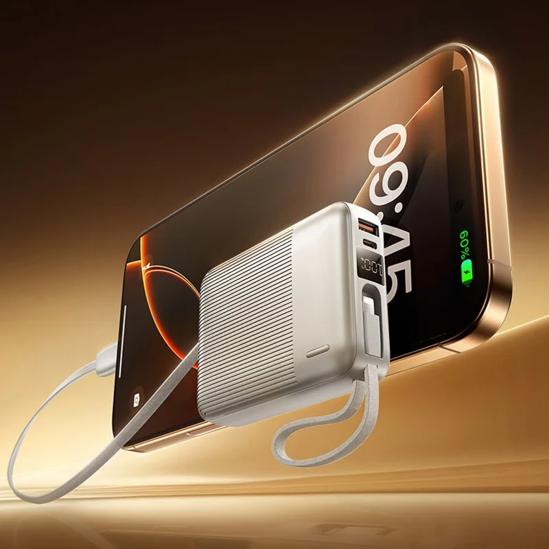 REMAX FC-06 22.5W Power Bank 20000mAh Portable Charger with Built-in Fast Charging Cable - Grey