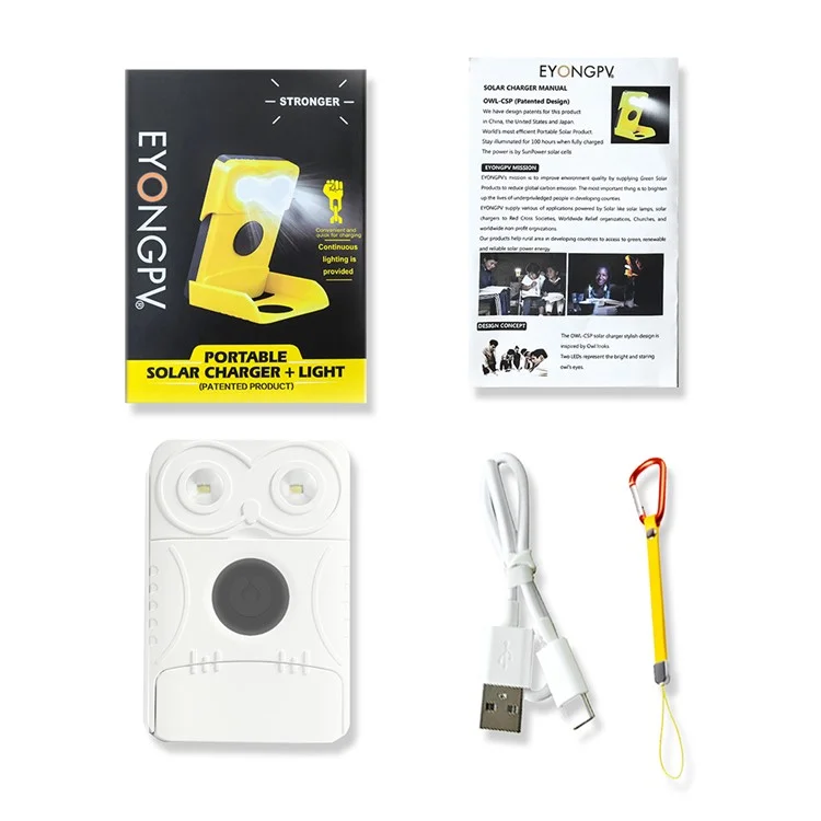 EYONGPV OWL-CSP Outdoor Camping Solar Power Bank 5000mAh Portable Charger Emergency Mobile Power Supply Solar Lamp - Yellow