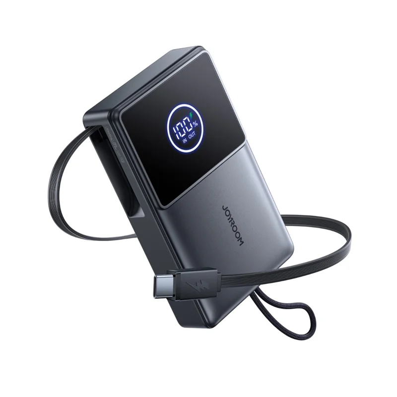 JOYROOM JR-PR1 Power Bank 10000mAh 22,5W Carregador Portátil Ultrarápido com Cabo Retrátil Integrado - Preto