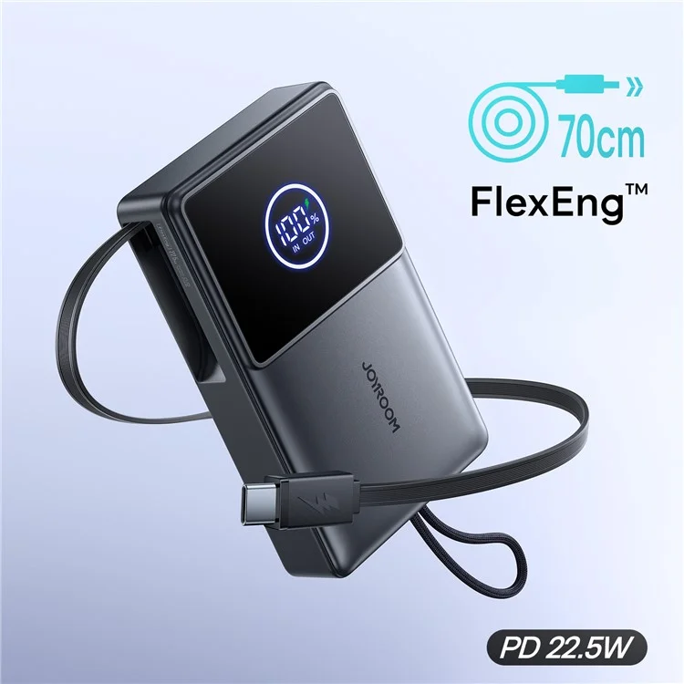 JOYROOM JR-PR1 Power Bank 10000mAh 22,5W Carregador Portátil Ultrarápido com Cabo Retrátil Integrado - Preto