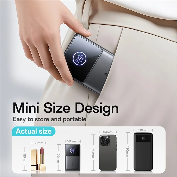 JOYROOM JR-PR1 Power Bank 10000mAh 22,5W Carregador Portátil Ultrarápido com Cabo Retrátil Integrado - Preto