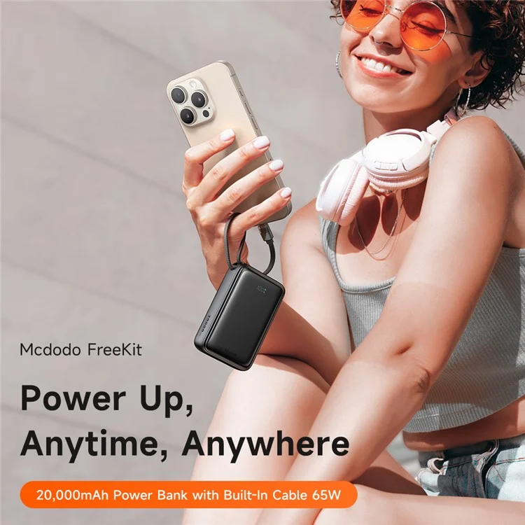 MCDODO MC-6370 MDD Freekit Series Powerbank USB-C 20000mAh com Display Digital 65W Portas USB-A + USB-C Carregador de Celular - Preto
