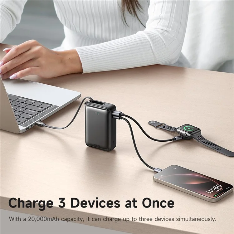 MCDODO MC-6370 MDD Freekit Series Powerbank USB-C 20000mAh com Display Digital 65W Portas USB-A + USB-C Carregador de Celular - Preto