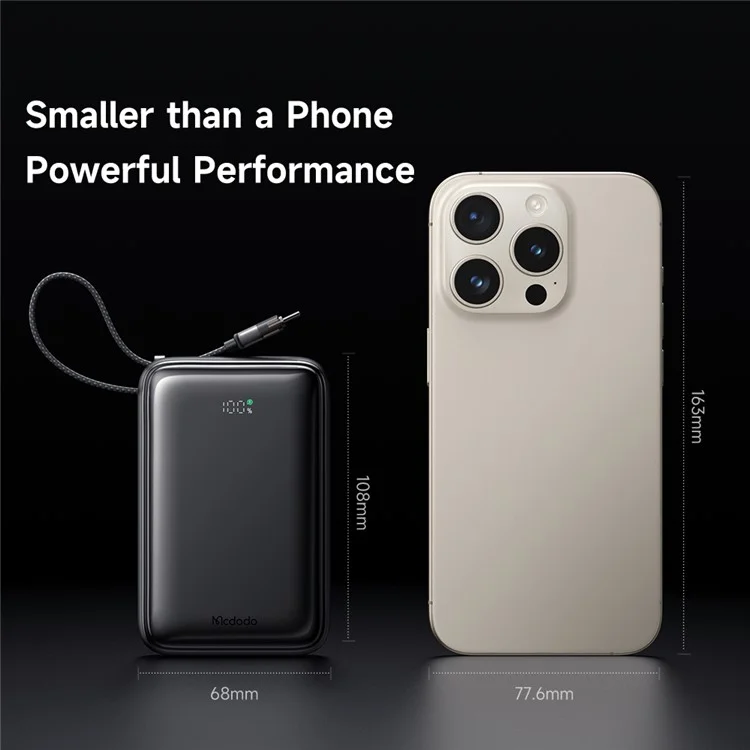 MCDODO MC-6370 MDD Freekit Series Powerbank USB-C 20000mAh com Display Digital 65W Portas USB-A + USB-C Carregador de Celular - Preto