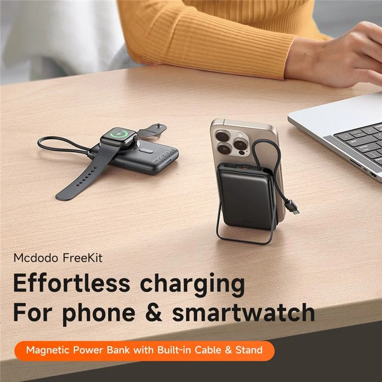 MCDODO MC-6320 MDD Freekit Series Cavo USB-C Power Bank da 10000mAh con Supporto di Ricarica Magnetica Wireless per Apple Watch AirPods e Telefono