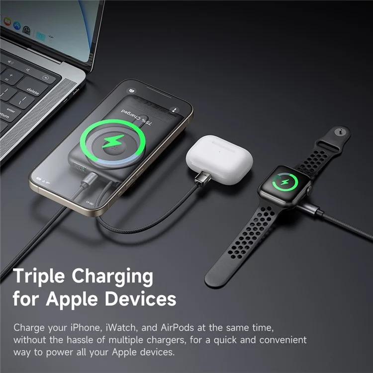 MCDODO MC-6320 MDD Freekit Series Cavo USB-C Power Bank da 10000mAh con Supporto di Ricarica Magnetica Wireless per Apple Watch AirPods e Telefono