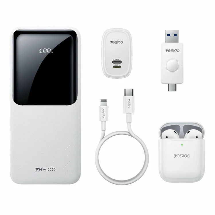 YESIDO CG10 Conjunto de Banda de Energia 5 em 1 com 10000mAh, Fones de Ouvido TWS, Carregador de Parede, Cabo e Pen Drive USB