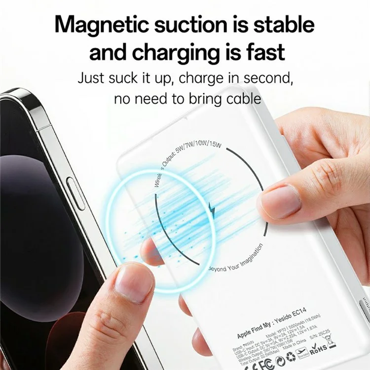 YESIDO YP73 Wireless Charging Power Bank 5000mAh 15W Fast Charging Phone Charger with Locator / Metal Stand