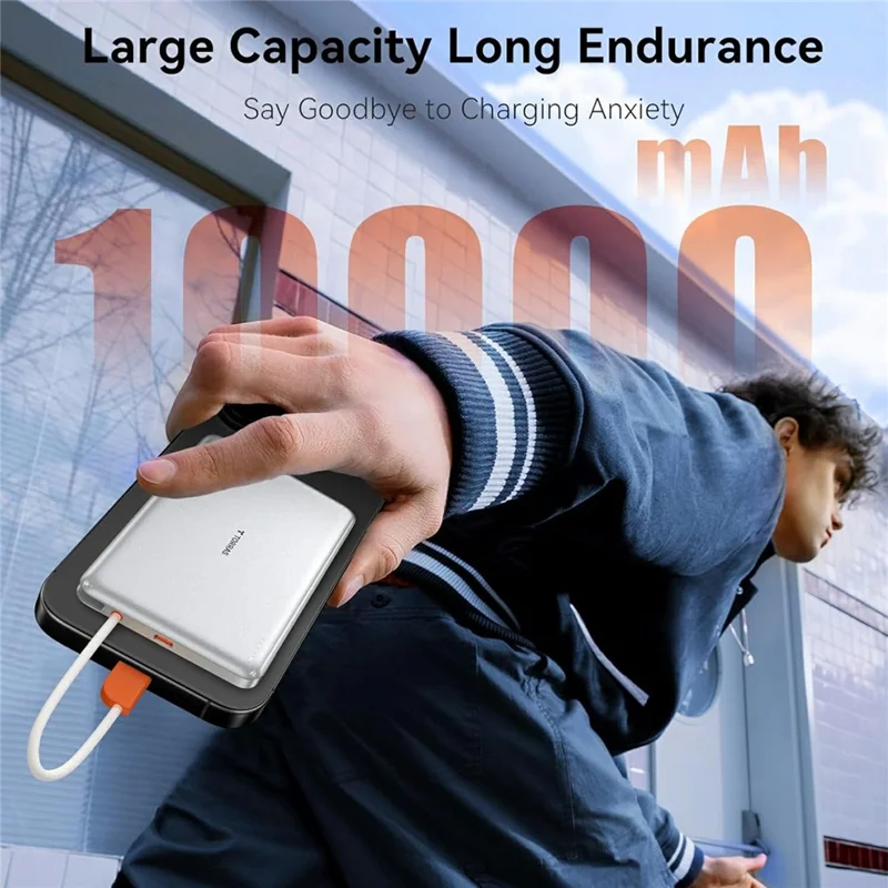 TORRAS Mini Power Bank 10000mAh Built-in Type-C Cable 22.5W PD Fast Charging Portable Charger - White