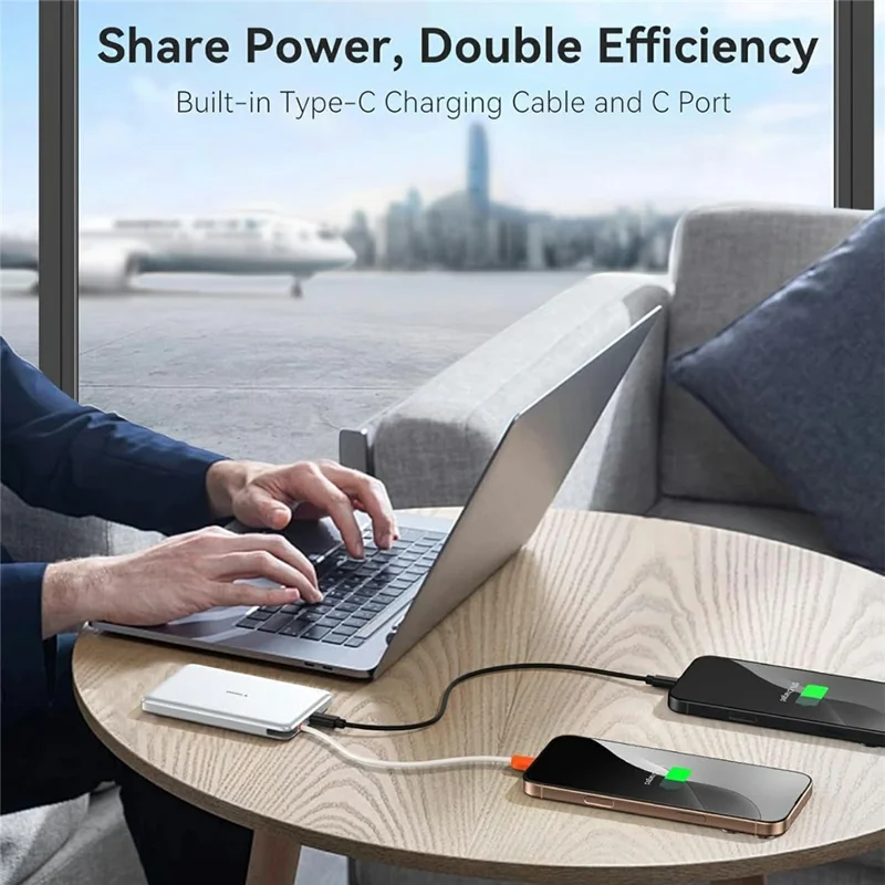 TORRAS Mini Power Bank 10000mAh Built-in Type-C Cable 22.5W PD Fast Charging Portable Charger - White