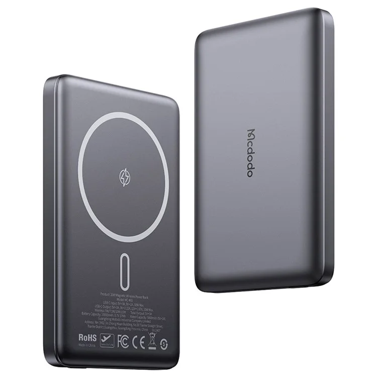 MCDODO MC-4651 Batterie Externe 20W 10000mAh Charge Sans Fil Magnétique Ultra-Fine Métallique Chargeur Portable pour Téléphone