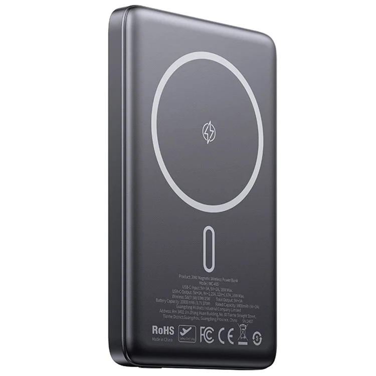 MCDODO MC-4651 Batterie Externe 20W 10000mAh Charge Sans Fil Magnétique Ultra-Fine Métallique Chargeur Portable pour Téléphone