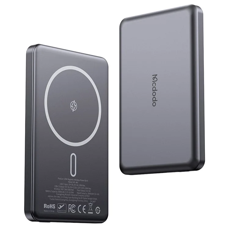 MCDODO MC-4641 Power Bank Magnético Metálico Ultra-Fino de 5000mAh, Carregamento Rápido 20W com Entrada/Saída USB-C