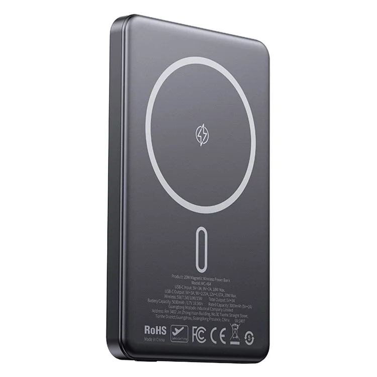 MCDODO MC-4641 Power Bank Magnético Metálico Ultra-Fino de 5000mAh, Carregamento Rápido 20W com Entrada/Saída USB-C