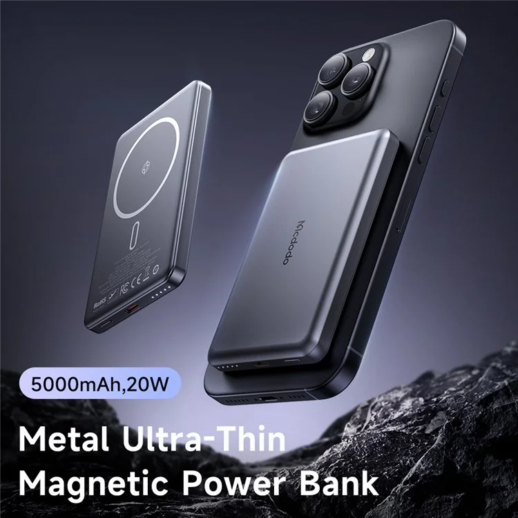 MCDODO MC-4641 Power Bank Magnético Metálico Ultra-Fino de 5000mAh, Carregamento Rápido 20W com Entrada/Saída USB-C