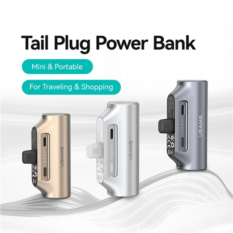 USAMS CD248 PB79 Mini Power Bank 3000mAh Type-C Plug Portable Charger Emergency Charging for Phones - Silver