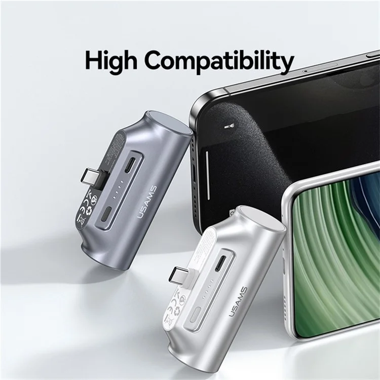 USAMS CD248 PB79 Mini Power Bank 3000mAh Type-C Plug Portable Charger Emergency Charging for Phones - Silver