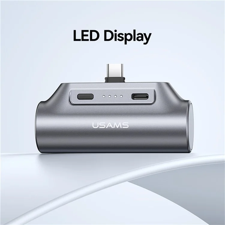 USAMS CD248 PB79 Mini Power Bank 3000mAh Type-C Plug Portable Charger Emergency Charging for Phones - Silver