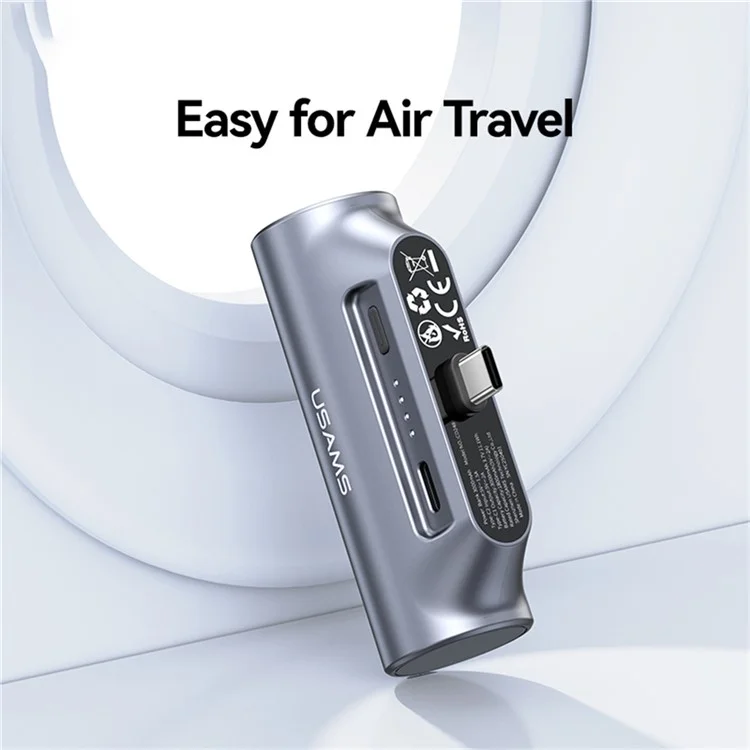 USAMS CD248 PB79 Mini Power Bank 3000mAh Type-C Plug Portable Charger Emergency Charging for Phones - Silver