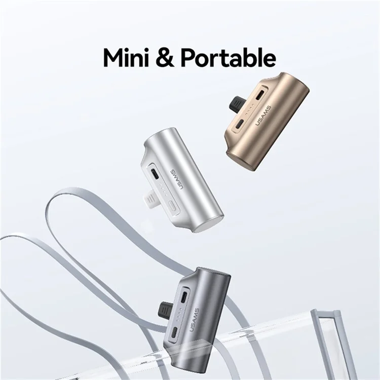 USAMS CD248 PB79 Mini Power Bank 3000mAh Type-C Plug Portable Charger Emergency Charging for Phones - Silver
