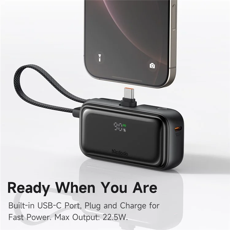 MCDODO MC-7760 MDD Freekit Series Power Bank with USB-C Plug Digital Display 5000mAh 20W Portable Phone Charger