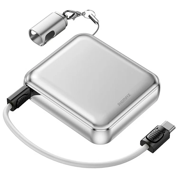 REMAX FC-07 20000mAh Power Bank 22.5W Fast Charging Aluminum Alloy Mini Charger with Lanyard Cable - Silver