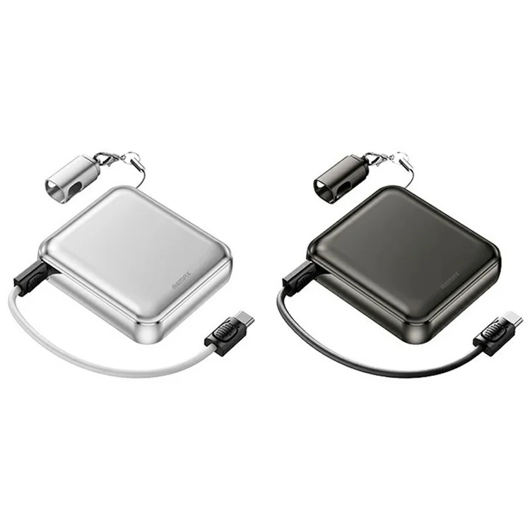 REMAX FC-07 20000mAh Power Bank 22.5W Fast Charging Aluminum Alloy Mini Charger with Lanyard Cable - Silver