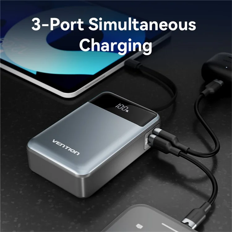 VENTION FHYB0 20000mAh Power Bank Built In Type C Cable 65W Fast Charging Digital Display Portable Charger