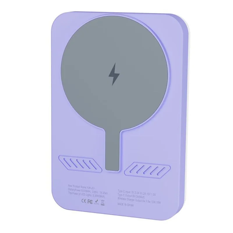 J01 Power Bank Magnetico da 5000mAh per iPhone 16 - 12 con Luce ad Anello - Viola