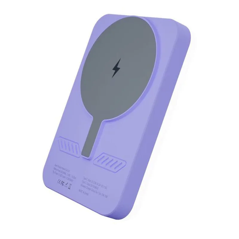 J01 Power Bank Magnetico da 5000mAh per iPhone 16 - 12 con Luce ad Anello - Viola