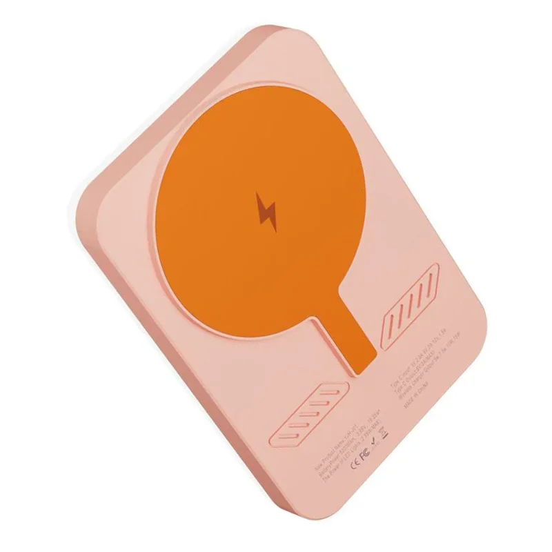 J01 5000mAh Magnetic Power Bank for iPhone 16 - 12 Series Portable Charger with Ring Light - Pink