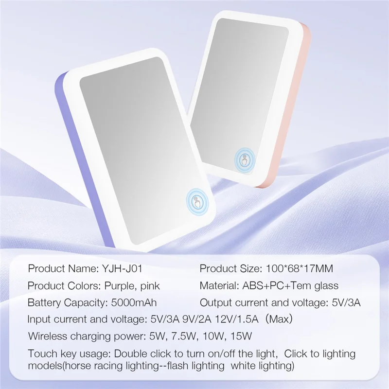 J01 5000mAh Magnetic Power Bank for iPhone 16 - 12 Series Portable Charger with Ring Light - Pink