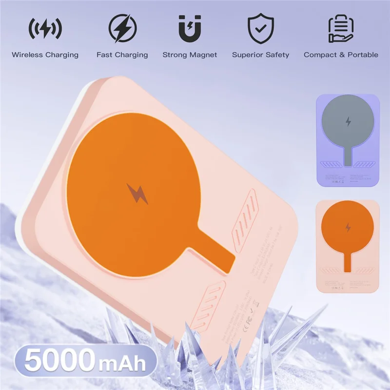 J01 5000mAh Magnetic Power Bank for iPhone 16 - 12 Series Portable Charger with Ring Light - Pink