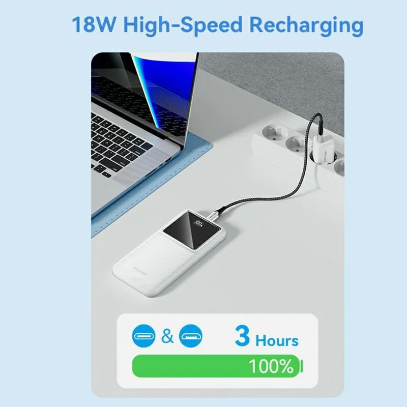 VENTION Serie FHK Power Bank Portatile da 10000mAh 22,5W con Display Digitale per Ricarica Telefono - Bianco