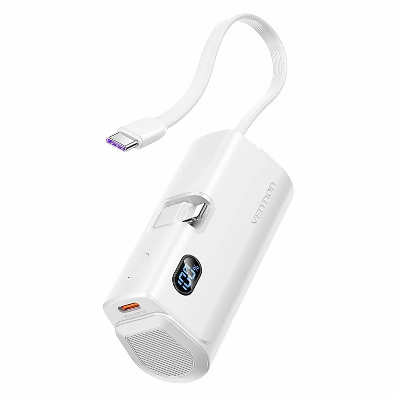 VENTION FHR Series 4800mAh Power Bank 22.5W Fast Charging Portable Charger with Foldable iP Plug and Type C Cable - White