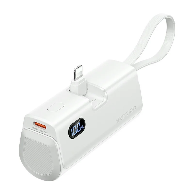 VENTION FHR Series 4800mAh Power Bank 22.5W Fast Charging Portable Charger with Foldable iP Plug and Type C Cable - White