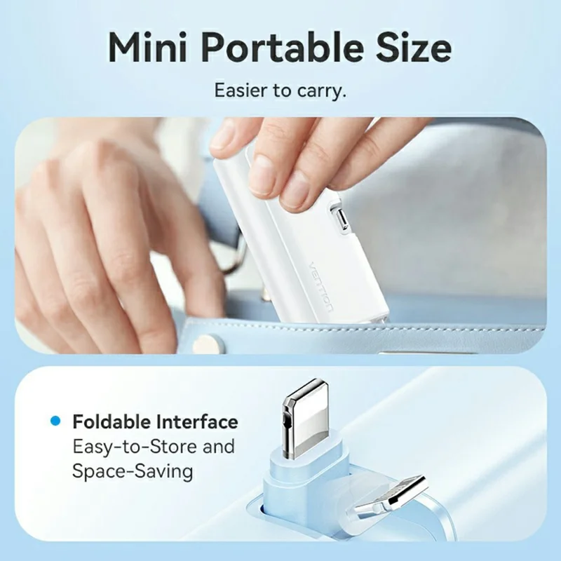 VENTION FHR Series 4800mAh Power Bank 22.5W Fast Charging Portable Charger with Foldable iP Plug and Type C Cable - White
