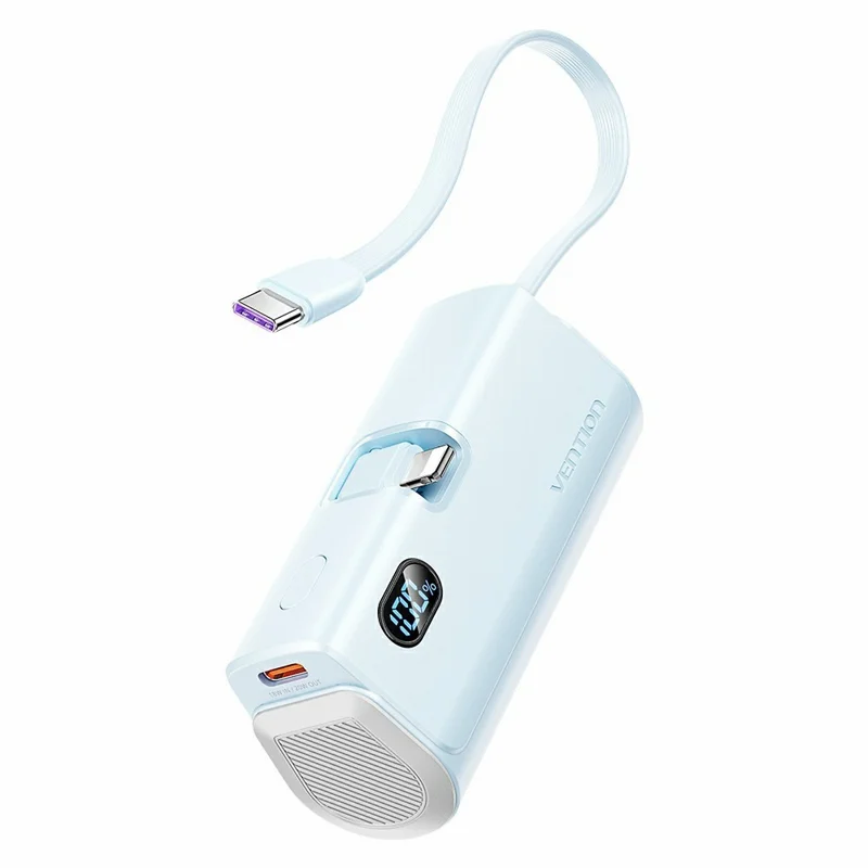 VENTION FHR Series 4800mAh Power Bank 22.5W Fast Charging Portable Charger with Foldable iP Plug and Type C Cable - Blue