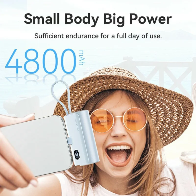 VENTION FHR Series 4800mAh Power Bank 22.5W Fast Charging Portable Charger with Foldable iP Plug and Type C Cable - Blue