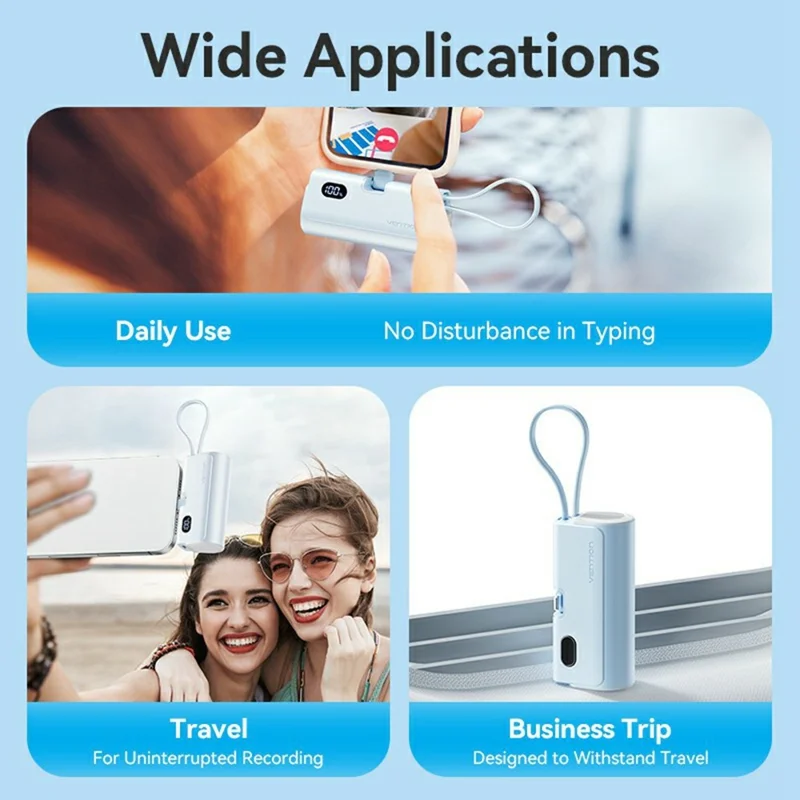 VENTION FHR Series 4800mAh Power Bank 22.5W Fast Charging Portable Charger with Foldable iP Plug and Type C Cable - Blue